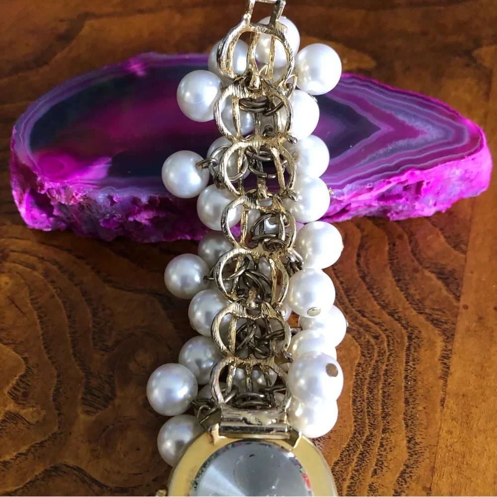 Vintage 80s Bonetto Candy Pearl cluster bracelet watch